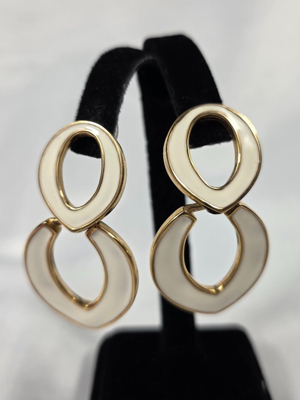 Kenneth Lane Polished Gold & White Enamel Link Pierced Earrings